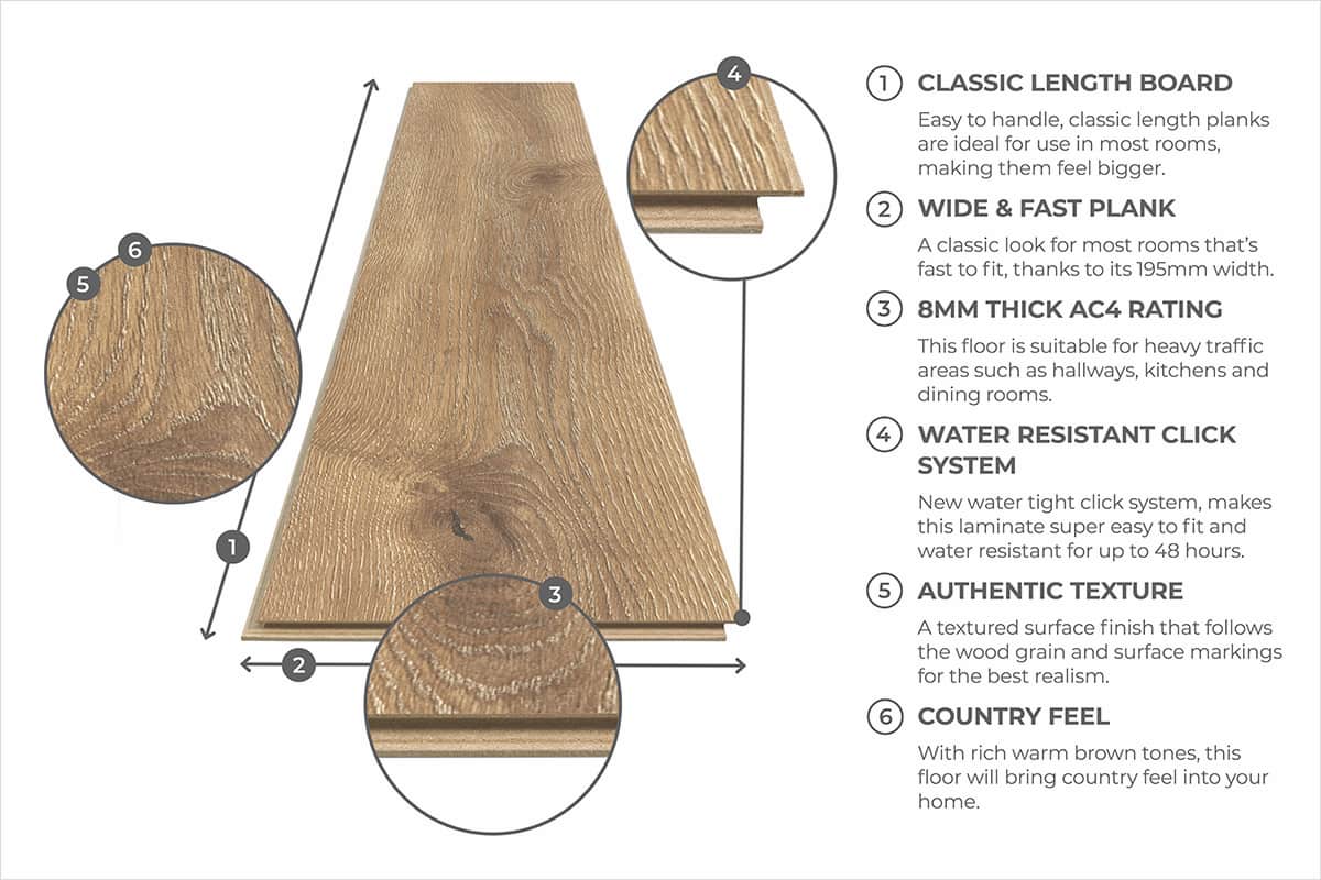 Aqualock 8mm Laminate Flooring Toffee Brown Oak - Image 6