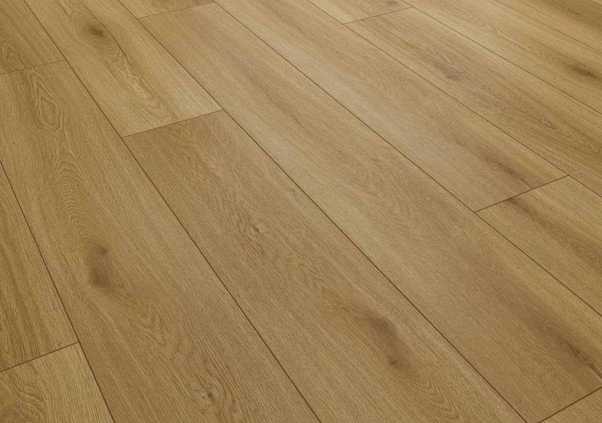 Audacity 12mm Laminate Flooring Brown Sugar Oak Built-in Underlay - Image 5