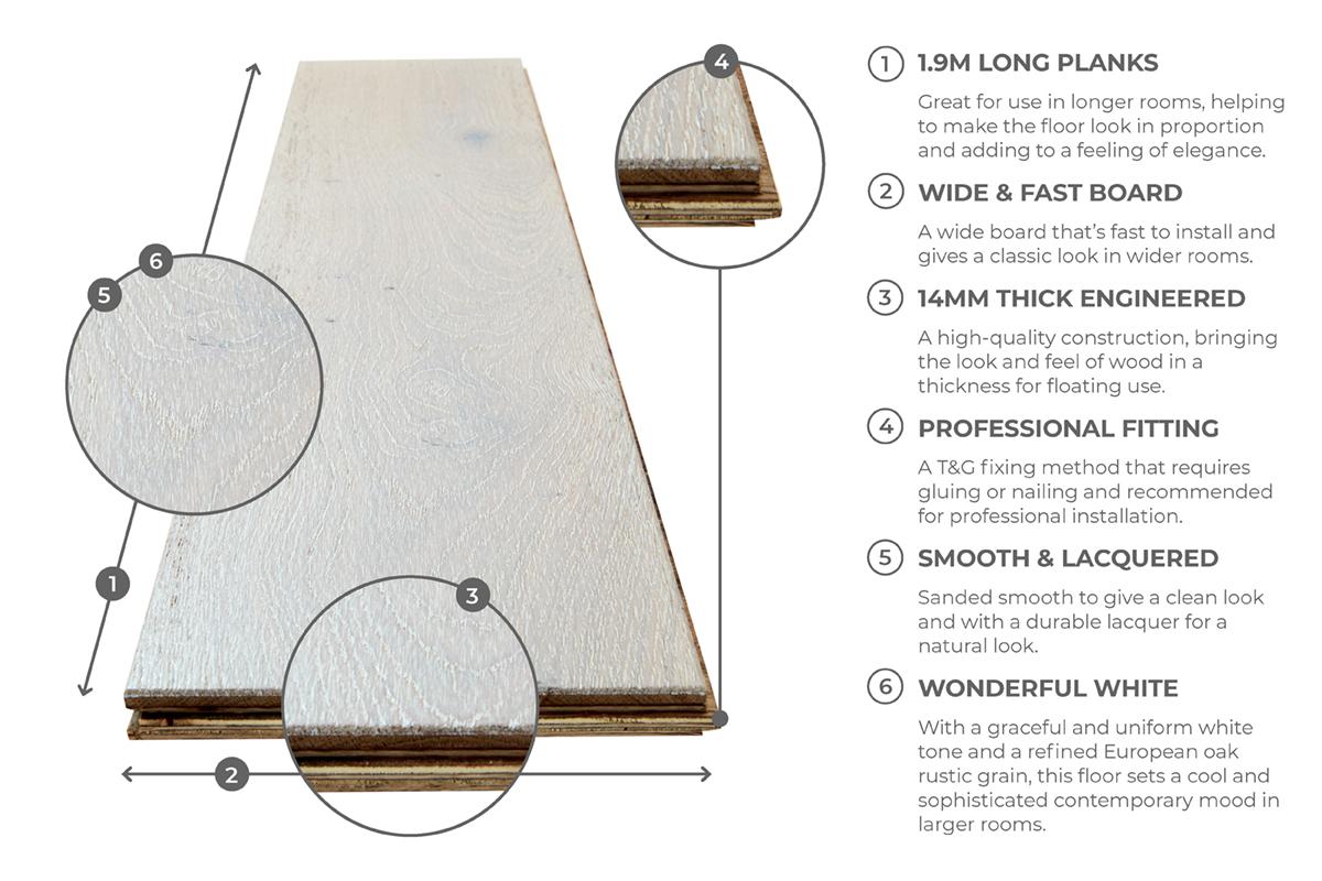 Galleria Professional Engineered European Rustic Oak Flooring 14mm x 190mm Winter Dawn Lacquered - Image 6