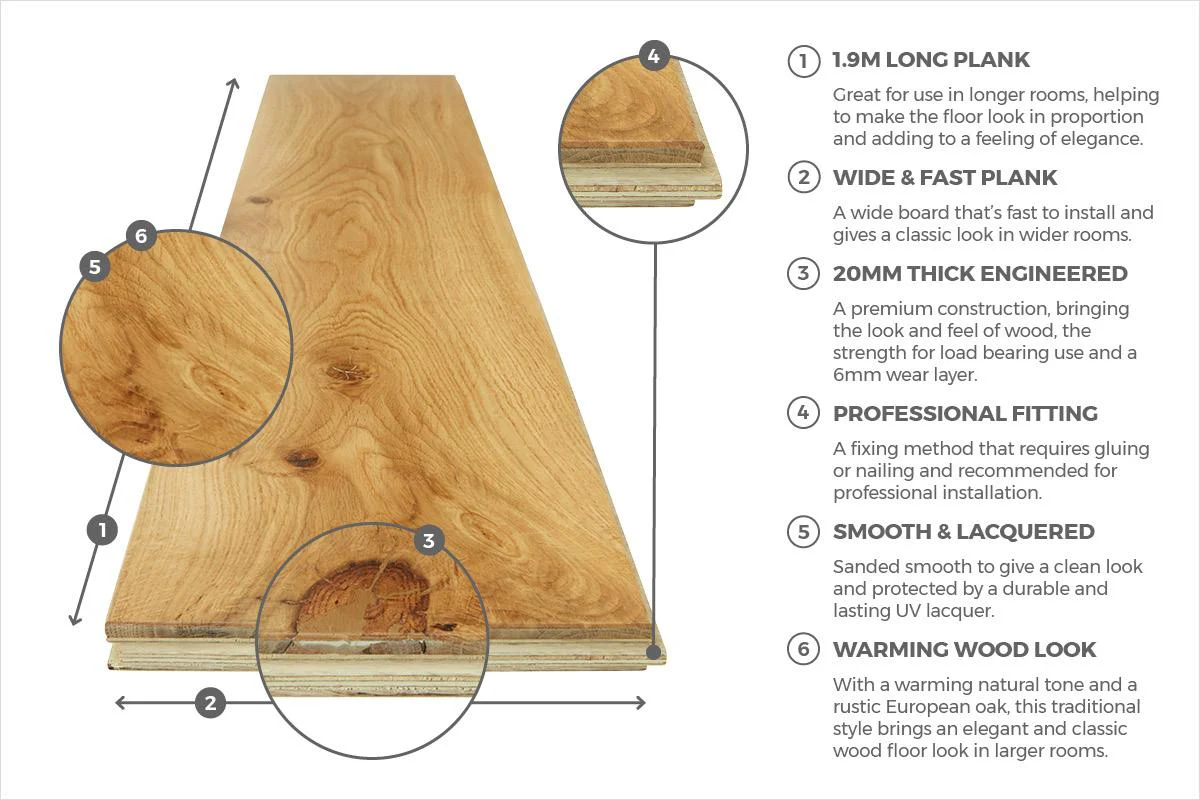 Galleria Professional Engineered European Rustic Oak Flooring 20mm x 190mm Lacquered - Image 4