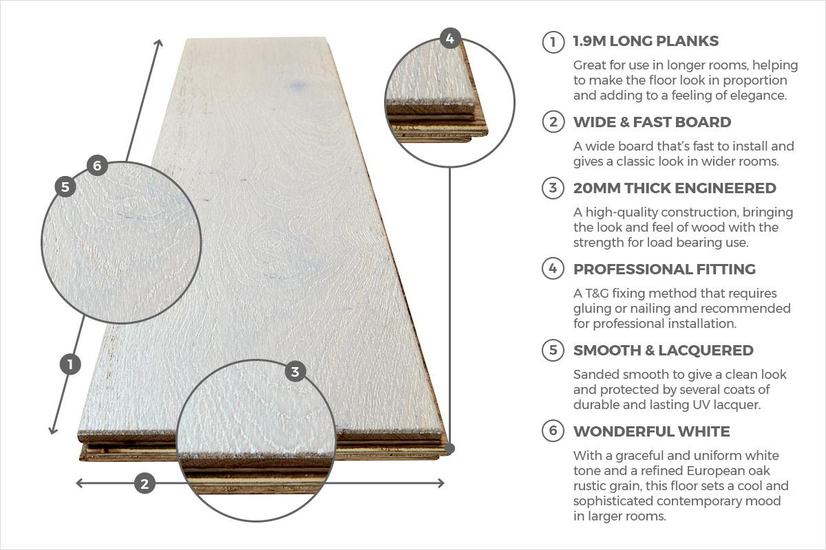 Galleria Professional Engineered European Rustic Oak Flooring 20mm x 190mm Winter Dawn Lacquered - Image 4