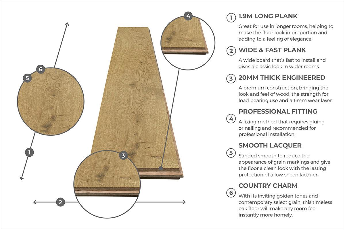 Galleria Professional Engineered Select Oak Flooring 20mm x 190mm Natural Lacquered - Image 8