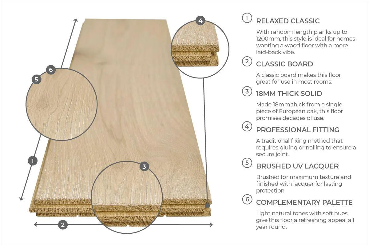 Galleria Professional Solid European Rustic Oak Flooring 18mm x 150mm Linen Brushed & Lacquered - Image 7