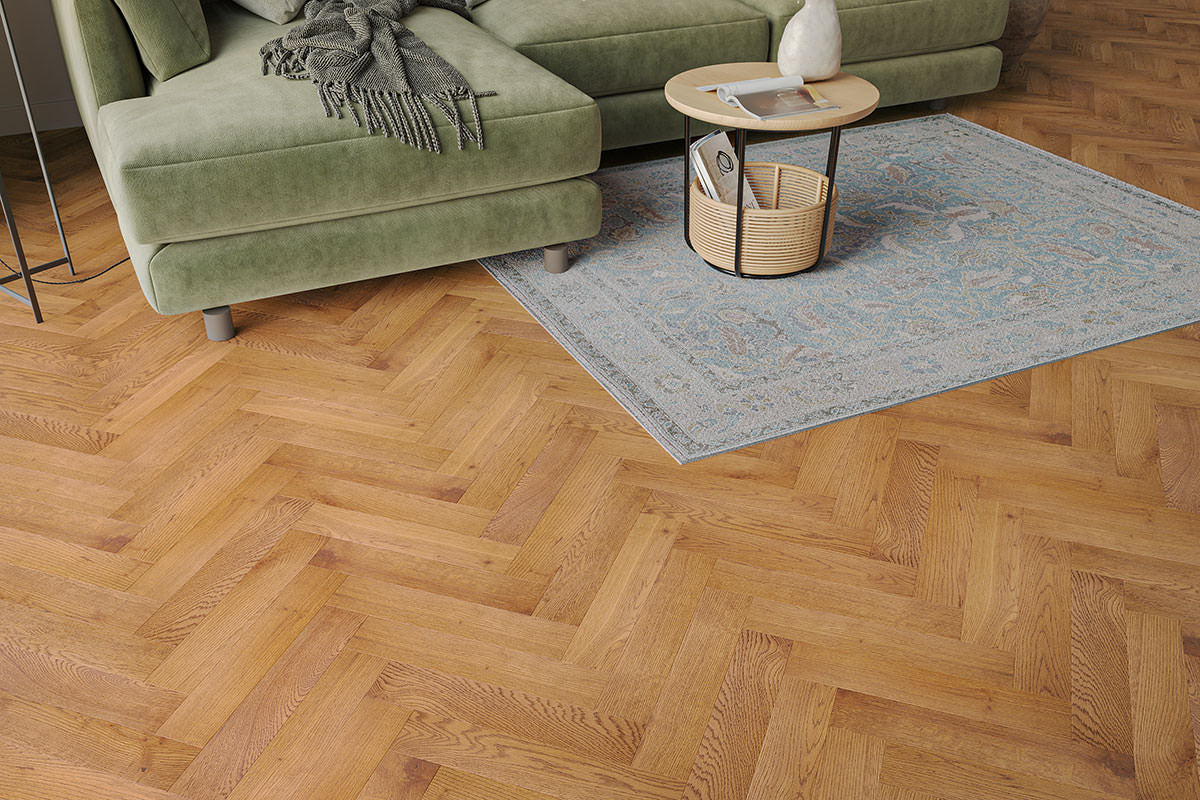 Galleria Professional Solid European Rustic Oak Herringbone Flooring 18mm x 70mm Smoked UV Oiled - Image 3