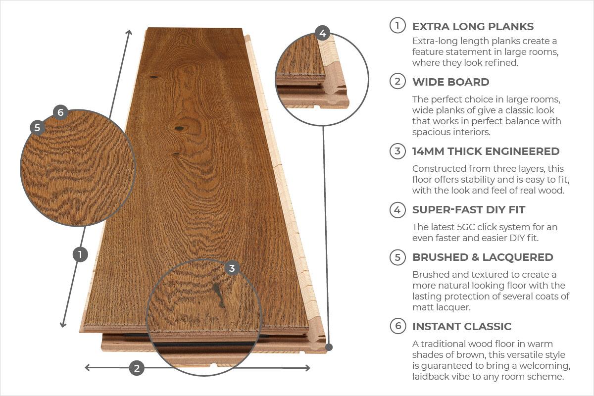 Home Choice Engineered European Nature Oak Flooring 14mm x 180mm Chestnut Brushed Matt Lacquered - Image 7