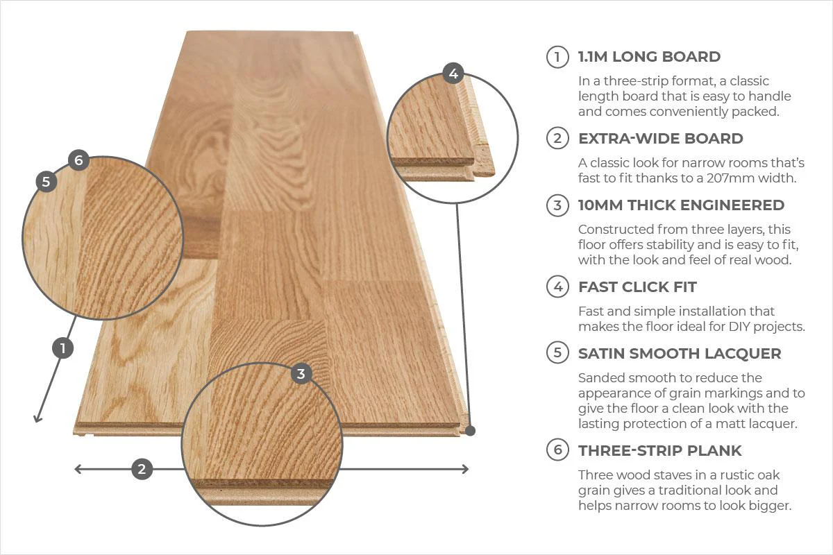 Home Choice Engineered European Rustic Oak Flooring 10mm x 207mm 3 Strip Natural Lacquered - Image 4