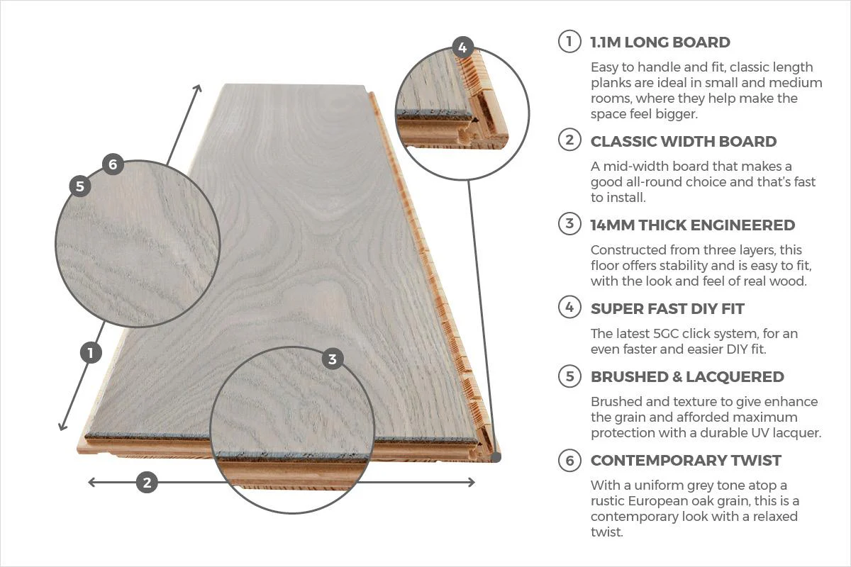 Home Choice Engineered European Rustic Oak Flooring 14mm x 130mm Paloma Grey Piccolo Lacquered - Image 6