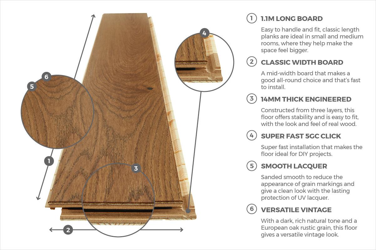 Home Choice Engineered European Rustic Oak Flooring 14mm x 180mm Brown Sugar Lacquered - Image 6