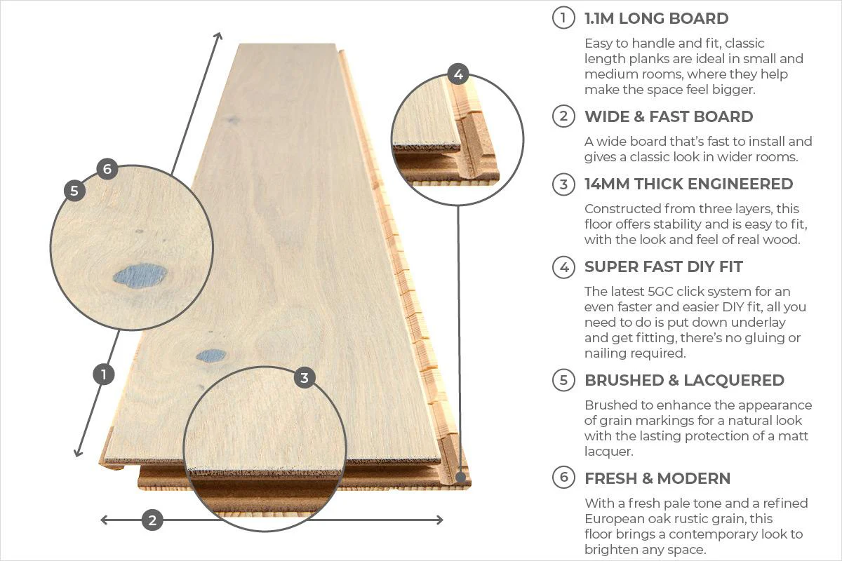 Home Choice Engineered European Rustic Oak Flooring 14mm x 180mm Cappuccino Grande Lacquered - Image 6