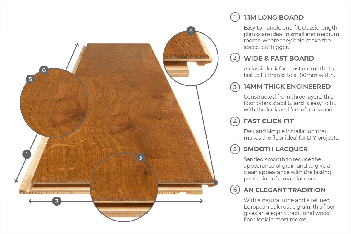 Home Choice Engineered European Rustic Oak Flooring 14mm x 180mm Honey Lacquered - Image 4