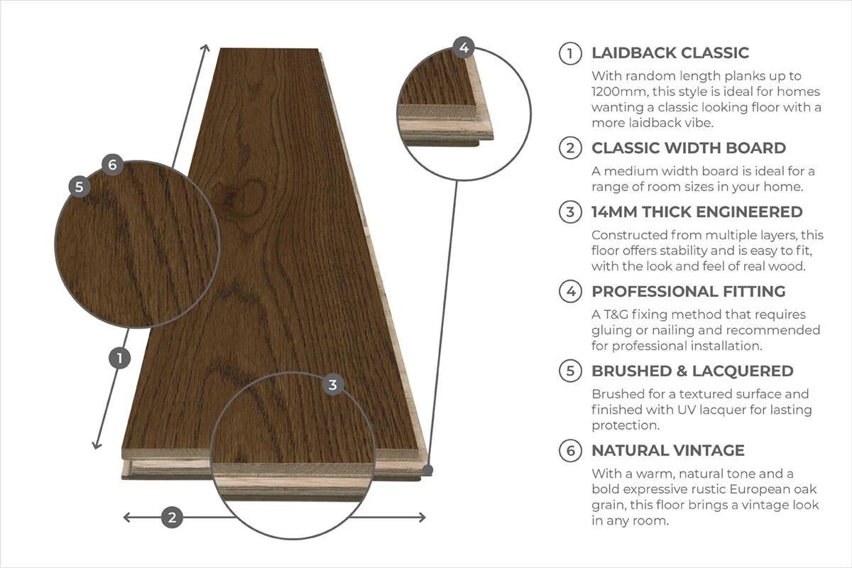 Home Choice Engineered Rustic Oak Flooring 14mm x 125mm Roasted Pecan Lacquered - Image 5