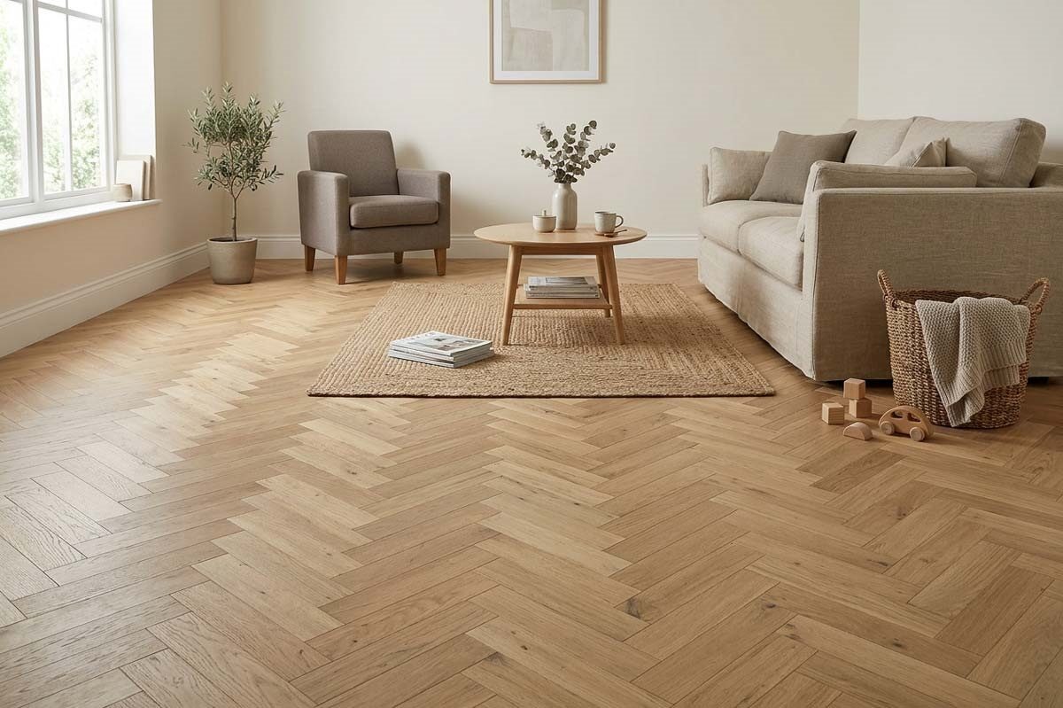 Home Choice Engineered Rustic Oak Herringbone 10mm x 90mm Brushed Invisible Oiled - Image 3