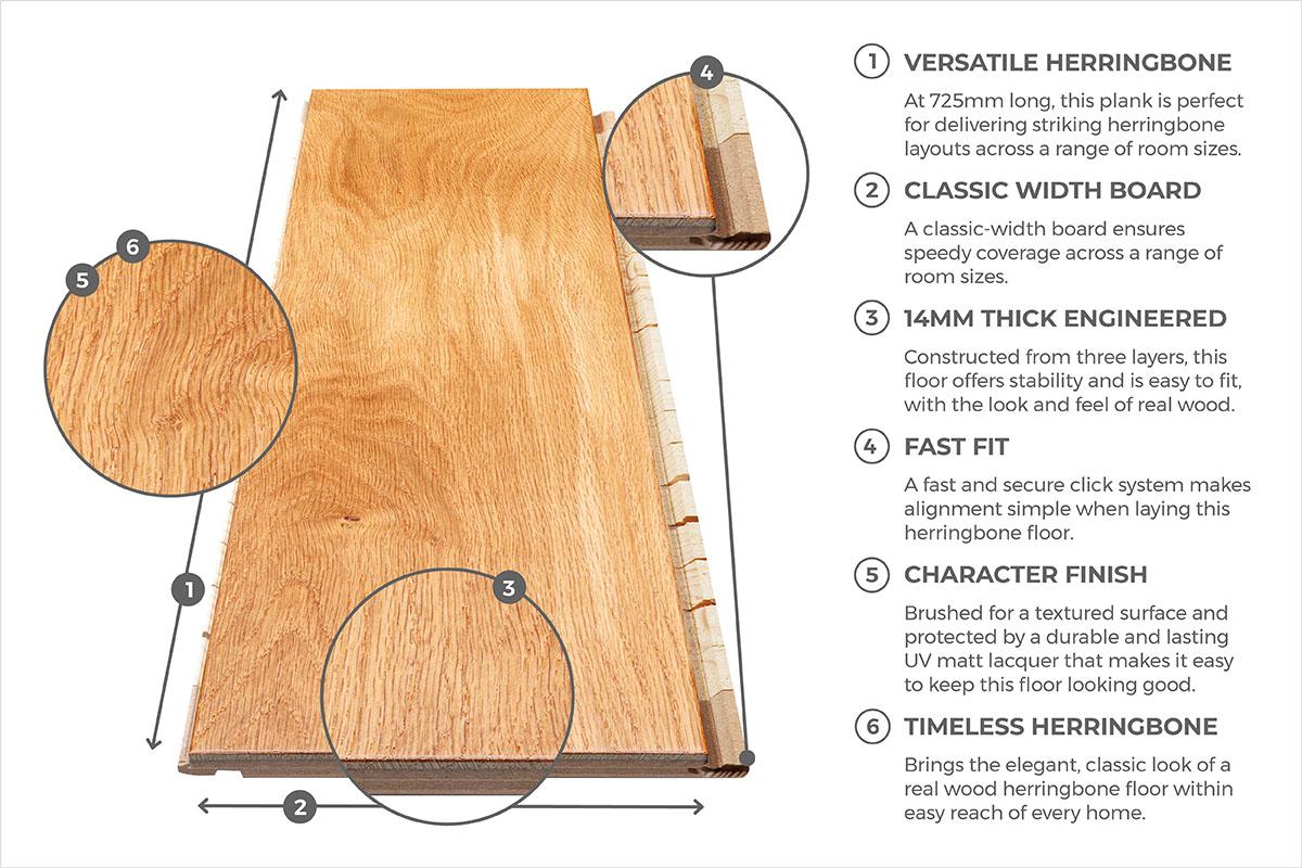 Home Choice Herringbone Engineered European Select Oak Flooring 14mm x 130mm Caramel Lacquered - Image 5