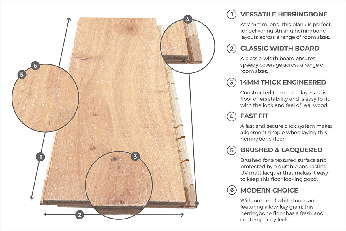 Home Choice Herringbone Engineered European Select Oak Flooring 14mm x 130mm Grissini Lacquered - Image 5