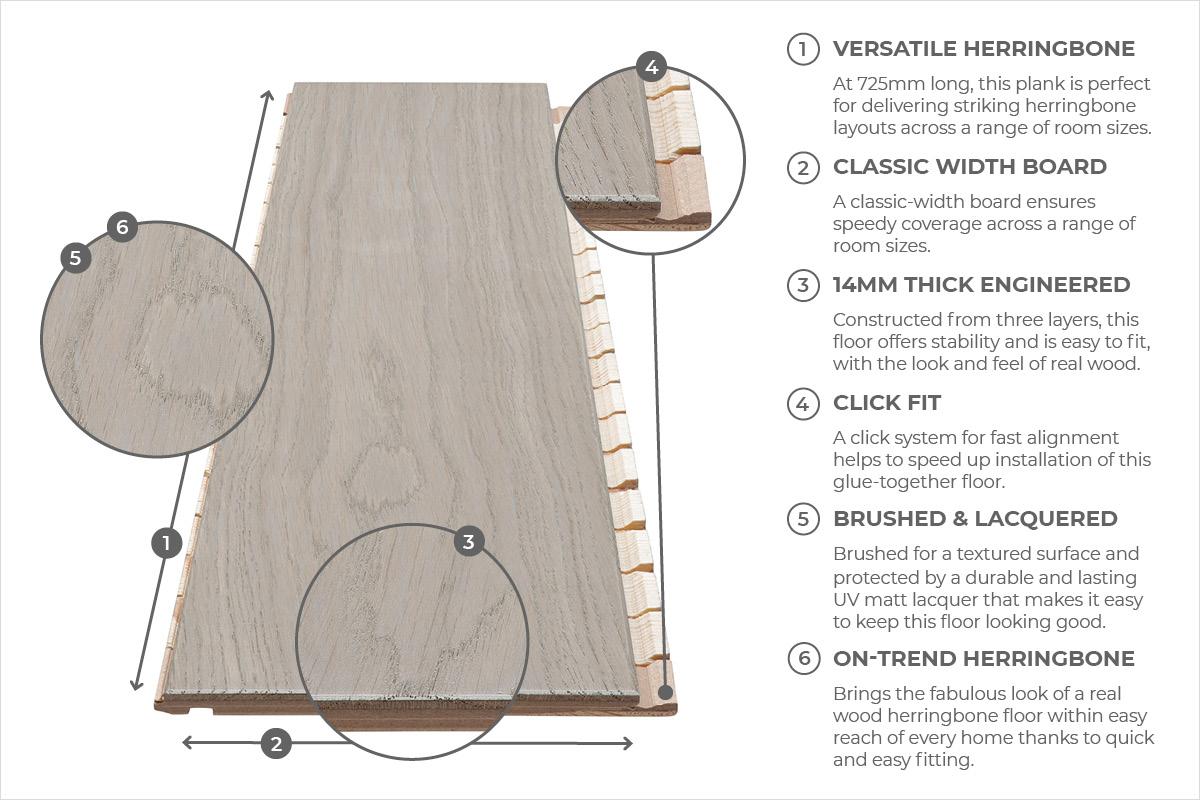 Home Choice Herringbone Engineered European Select Oak Flooring 14mm x 130mm Marzipan Lacquered - Image 5
