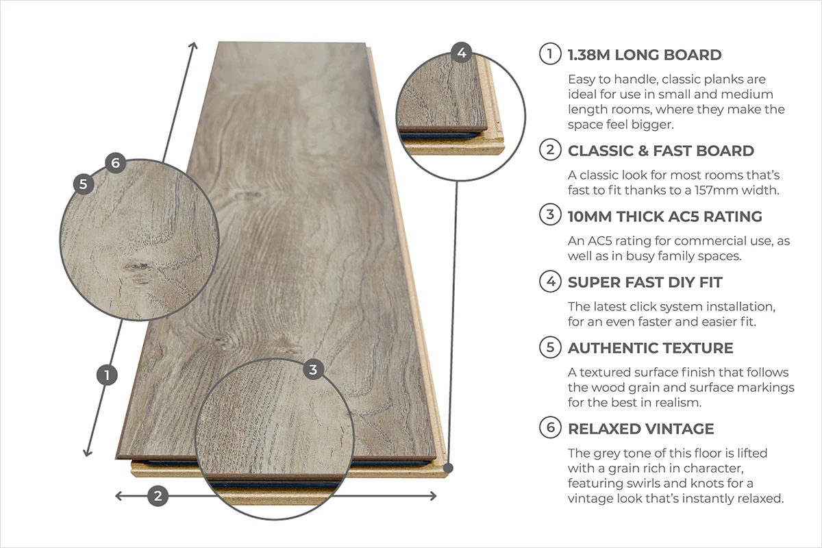 Series Woods Professional 10mm Laminate Flooring Harbour grey Oak - Image 6