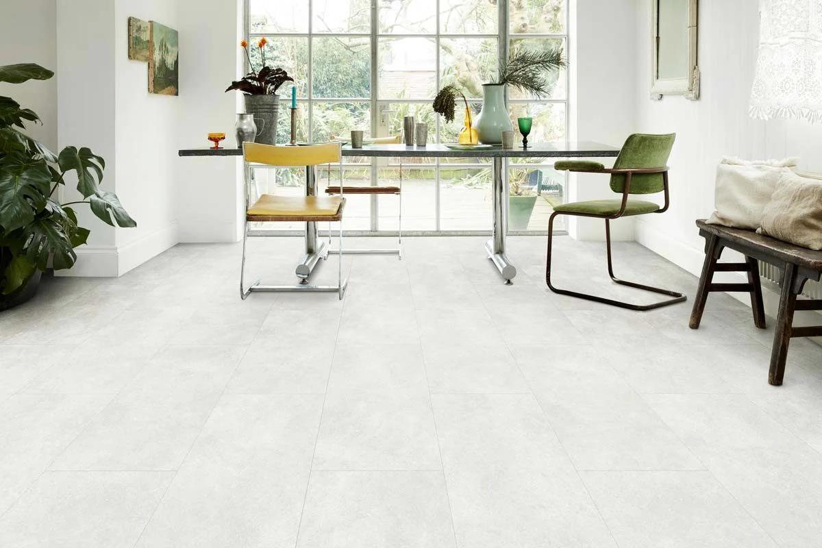Spectra Luxury Gluedown Vinyl Flooring Chalkstone White Tile - Image 3