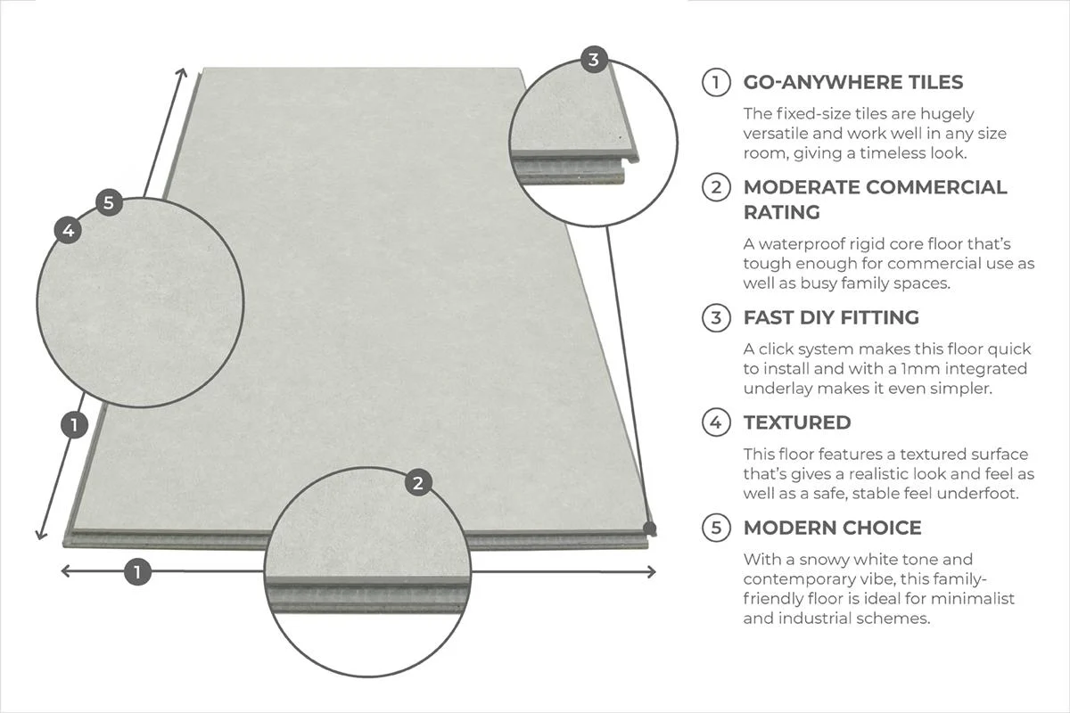 Spectra Luxury Rigid Core Click Vinyl Oyster White Tile Built-in Underlay - Image 5