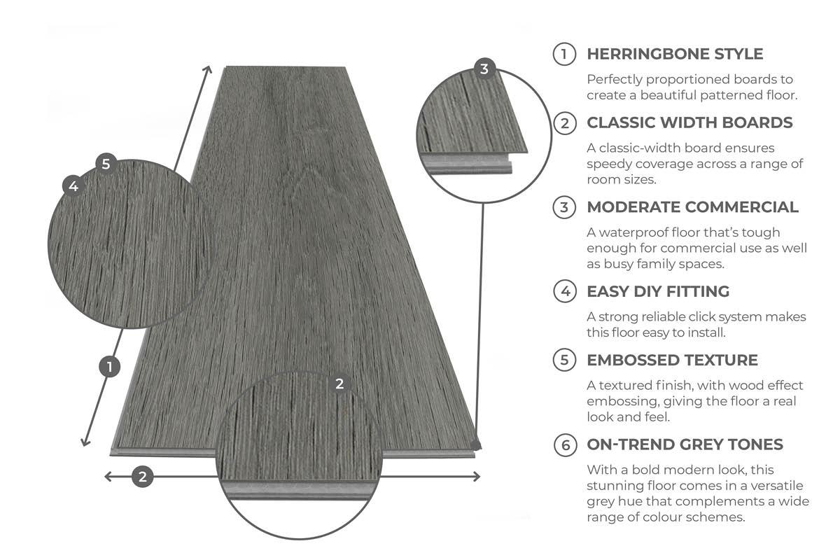 Spectra Luxury Rigid Core Click Vinyl Pewter Grey Herringbone Built-in Underlay - Image 5