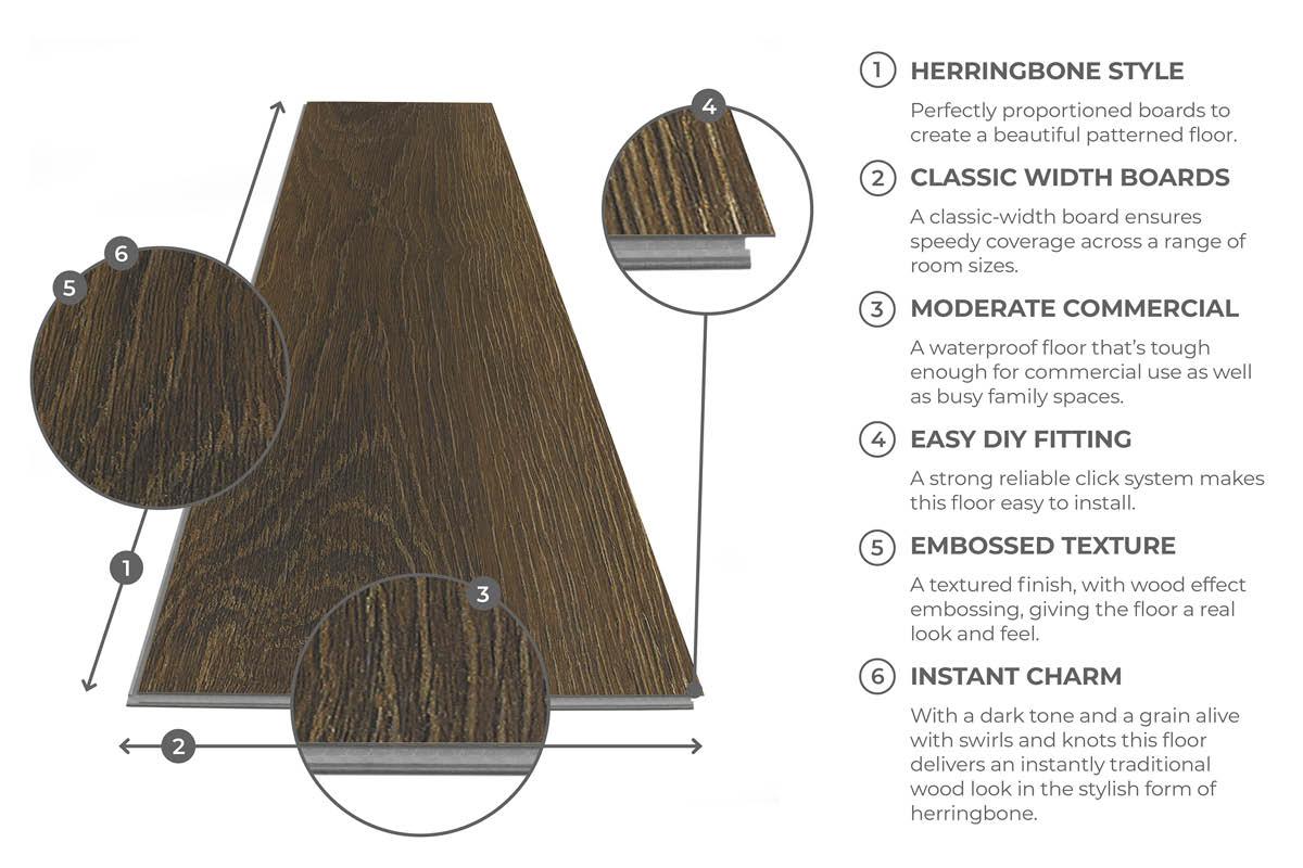 Spectra Luxury Rigid Core Click Vinyl Rich Chocolate Brown Herringbone Built-in Underlay - Image 5