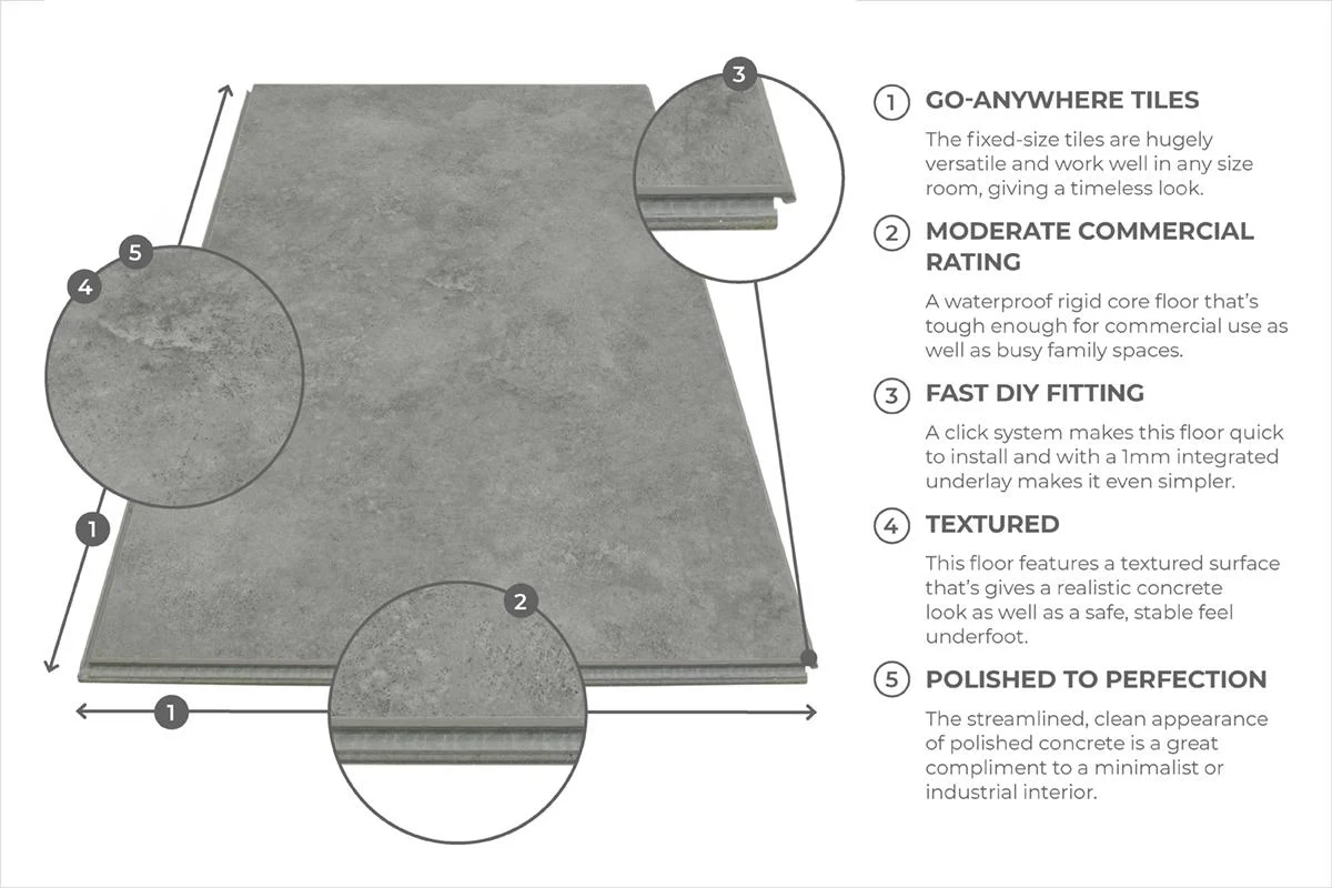 Spectra Luxury Rigid Core Click Vinyl Smoke Grey Tile Built-in Underlay - Image 5